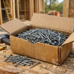 Box of nails on a workbench