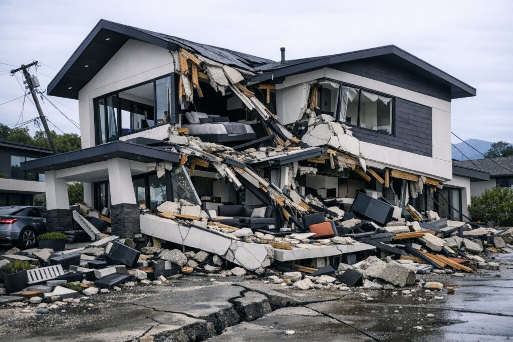 Home damaged by earthquake